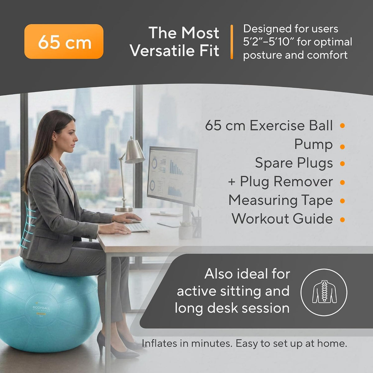 Yoga Ball, 1,000 Lb Anti-Burst, Extra Thick, Non-Slip
