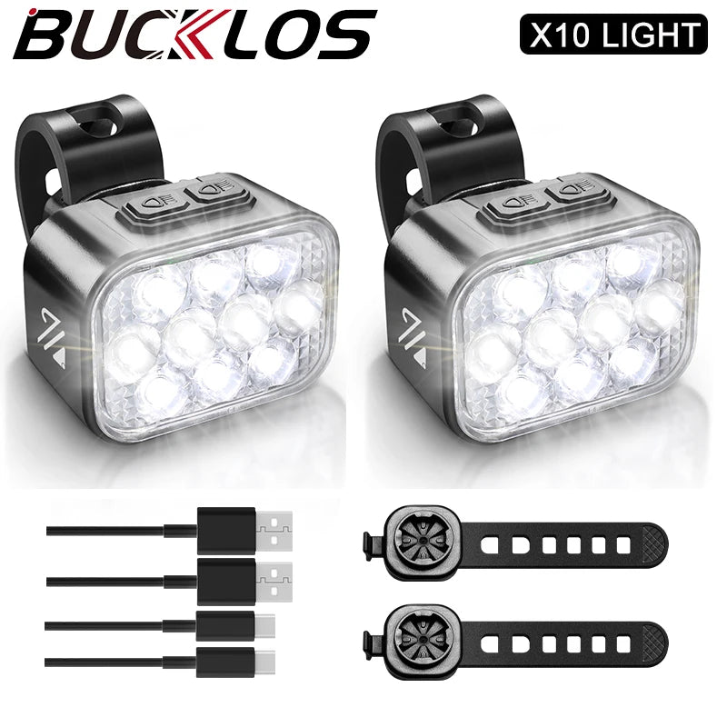 High-Performance 10 LED Waterproof Bicycle Light Set with Type-C Charging for Front and Rear Safety