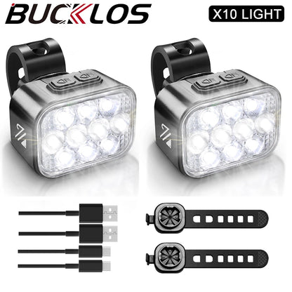 High-Performance 10 LED Waterproof Bicycle Light Set with Type-C Charging for Front and Rear Safety