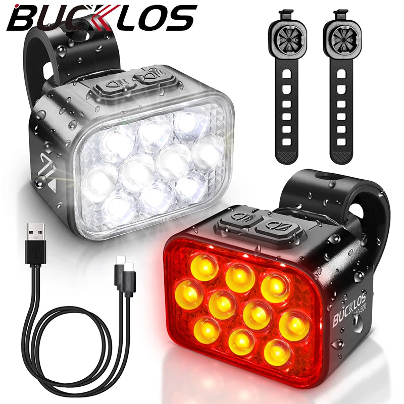 High-Performance 10 LED Waterproof Bicycle Light Set with Type-C Charging for Front and Rear Safety