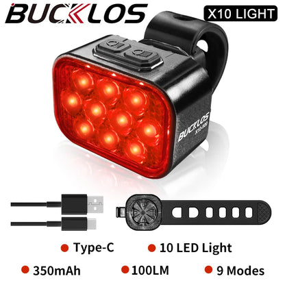 High-Performance 10 LED Waterproof Bicycle Light Set with Type-C Charging for Front and Rear Safety