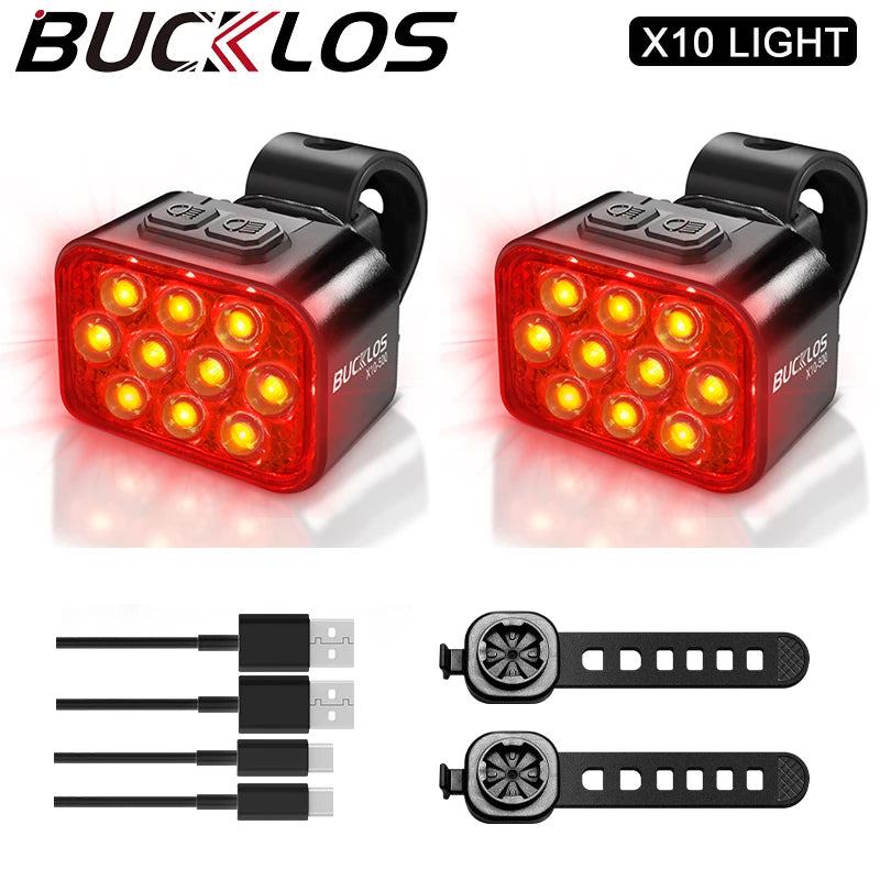 High-Performance 10 LED Waterproof Bicycle Light Set with Type-C Charging for Front and Rear Safety