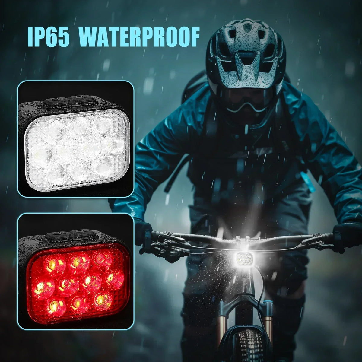 High-Performance 10 LED Waterproof Bicycle Light Set with Type-C Charging for Front and Rear Safety