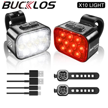 High-Performance 10 LED Waterproof Bicycle Light Set with Type-C Charging for Front and Rear Safety