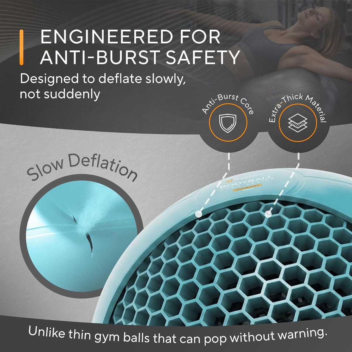 Yoga Ball, 1,000 Lb Anti-Burst, Extra Thick, Non-Slip